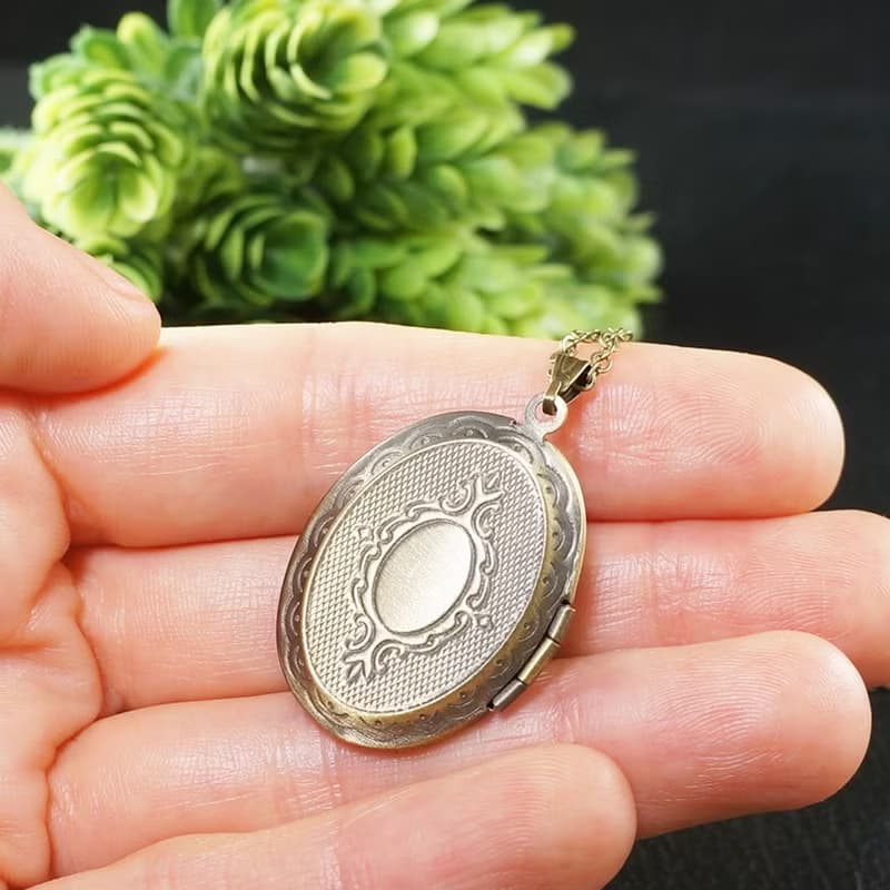 Green Dichroic Glass Oval Locket Necklace Keepsake Pendant Necklace Jewelry Gift