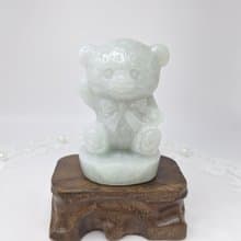 冰潤淡綠色手工精雕熊擺件 |天然緬甸玉A貨翡翠