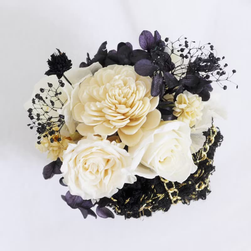 黑白小香風雅致盆花 情人節玫瑰花束 告白求婚結婚捧花永生乾燥花