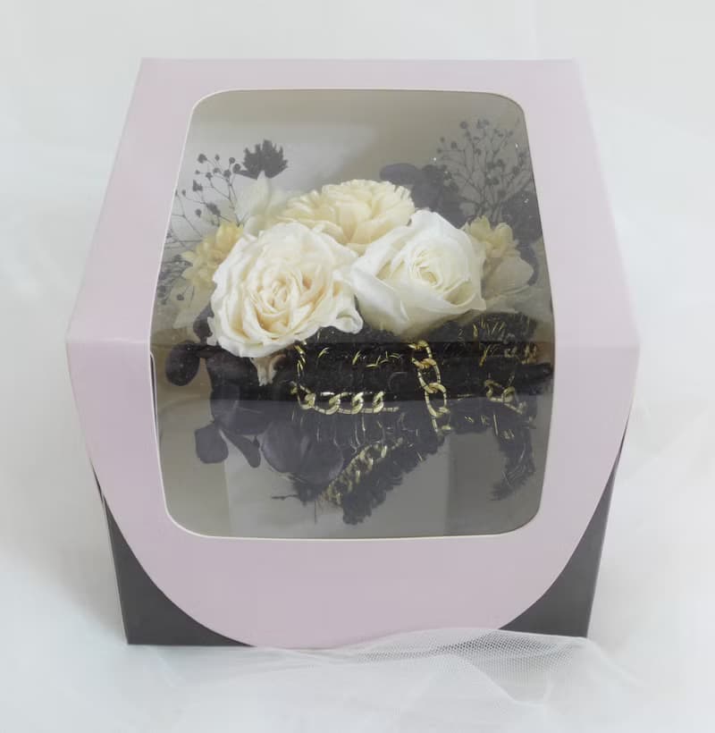 黑白小香風雅致盆花 情人節玫瑰花束 告白求婚結婚捧花永生乾燥花