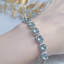 財水|高貴夢幻高冰玻藍剛大蛋面|A貨翡翠純銀方糖多顆手鏈