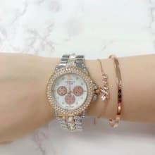 優雅閃爍鋯石金屬石英女手錶配手鏈手鐲套裝