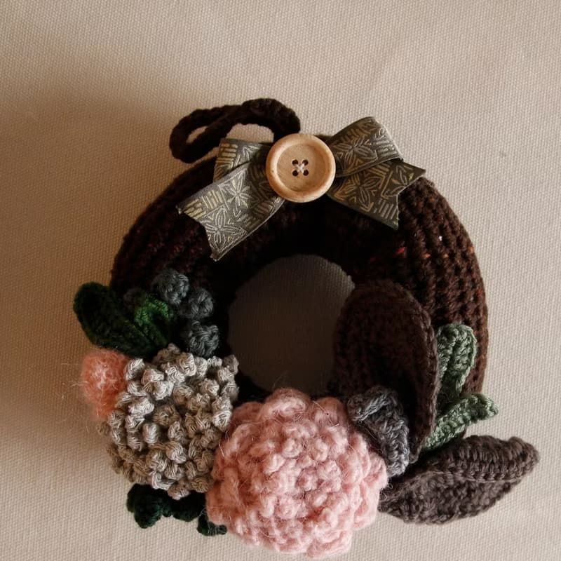 手鉤毛線 裝飾 聖誕花圈  深咖啡色 節慶布置