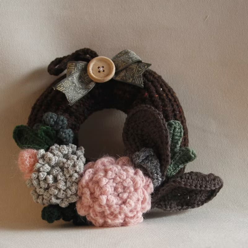 手鉤毛線 裝飾 聖誕花圈  深咖啡色 節慶布置