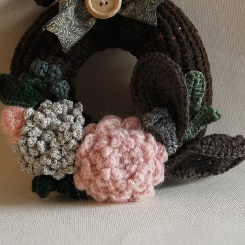 手鉤毛線 裝飾 聖誕花圈  深咖啡色 節慶布置