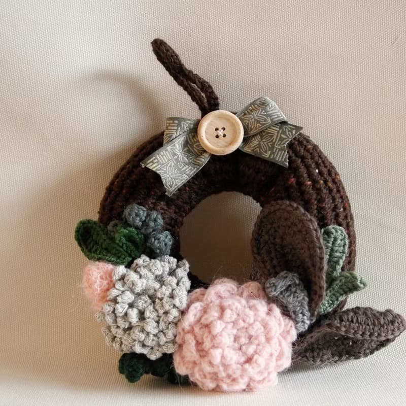 手鉤毛線 裝飾 聖誕花圈  深咖啡色 節慶布置