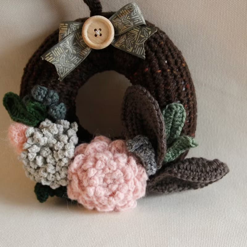 手鉤毛線 裝飾 聖誕花圈  深咖啡色 節慶布置