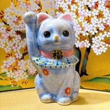 【藤陽綻華】日本清水燒招財貓 | 花結晶 - 銀藤 億万