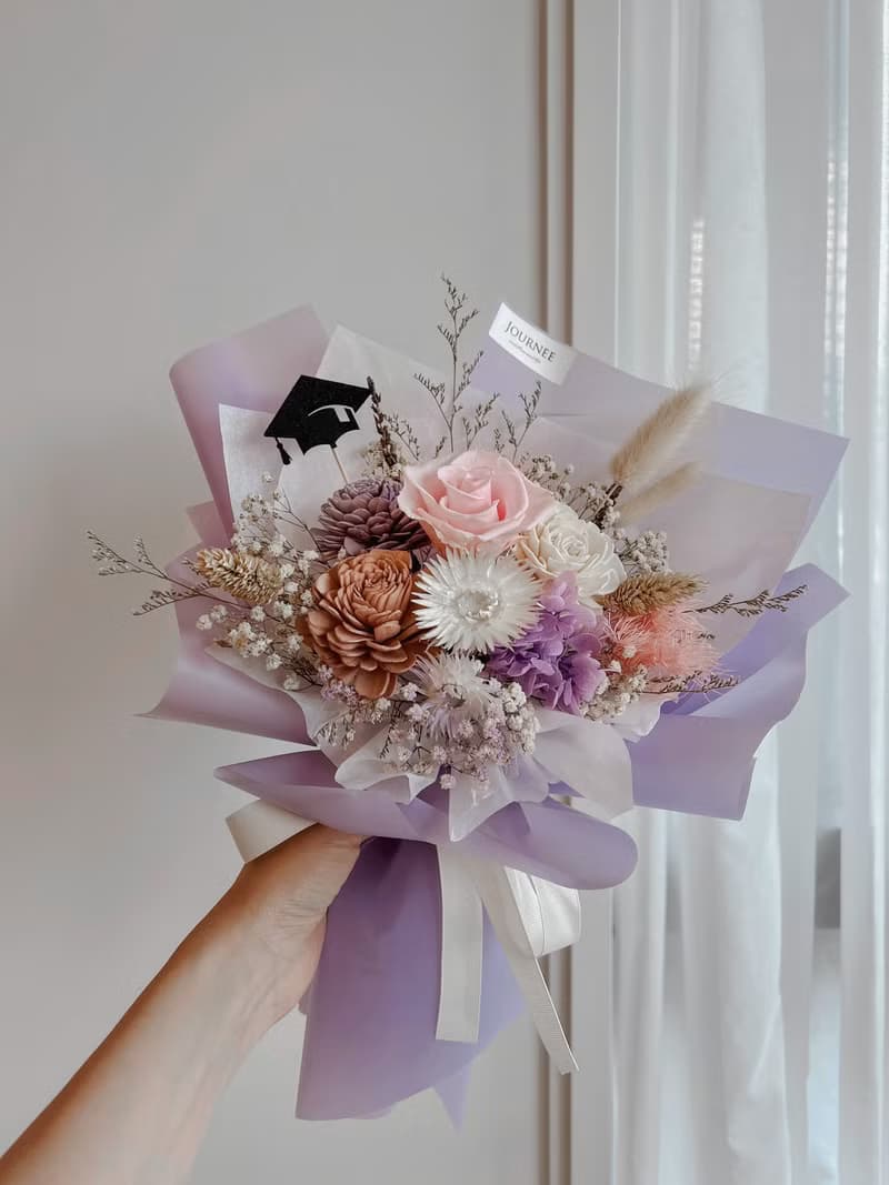 Journee夢幻紫粉永生玫瑰畢業花束乾燥花束 情人節花束求婚生日