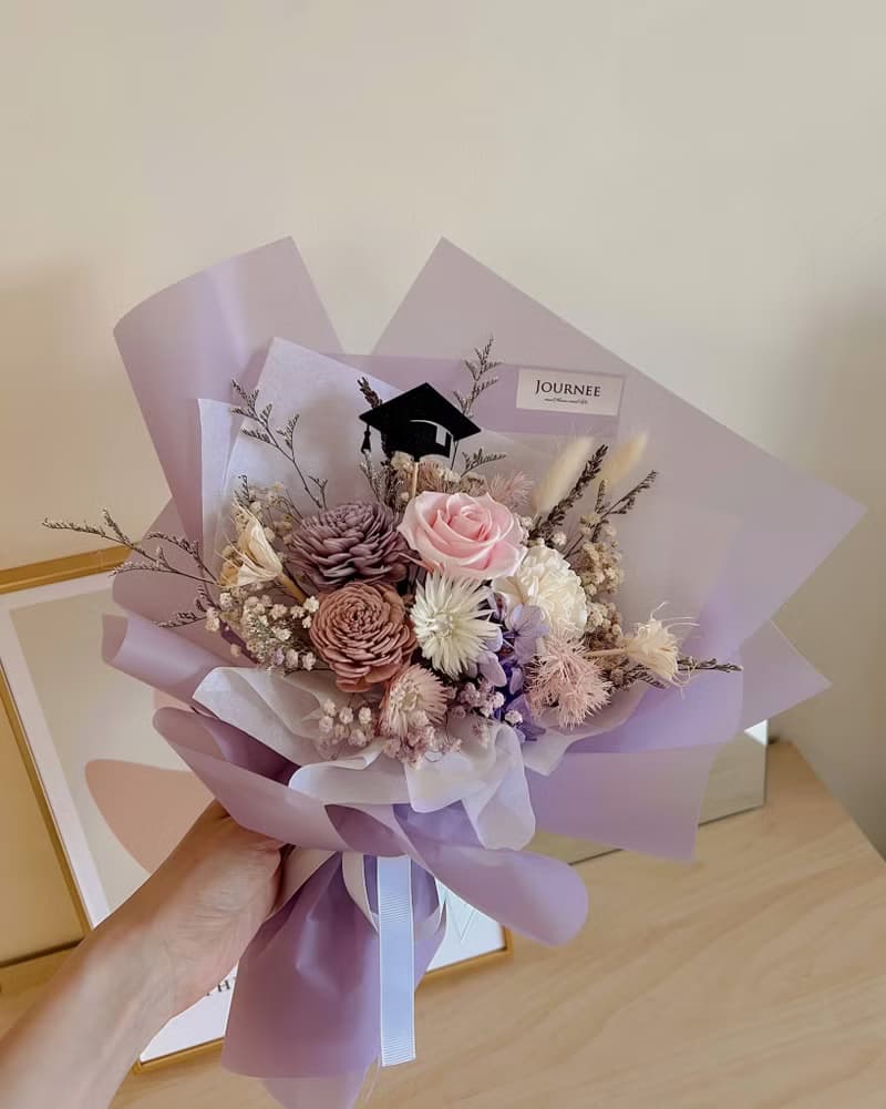 Journee夢幻紫粉永生玫瑰畢業花束乾燥花束 情人節花束求婚生日
