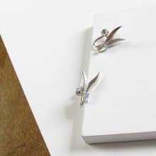 Vintage Feather & Crystal Silver Clip On Earrings