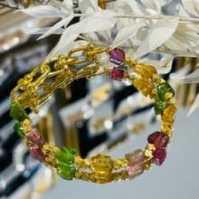 天然彩色碧璽原礦實心三連結金馬蹄扣隨意扣手鍊強能量人緣財富