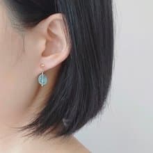 海藍寶 卵石形 14K GF 包金 小垂墜耳環 | 藍色綠柱石