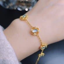 幸運•財富|仙氣天空藍剛隨形|A貨翡翠純銀蕾絲四葉草手鏈