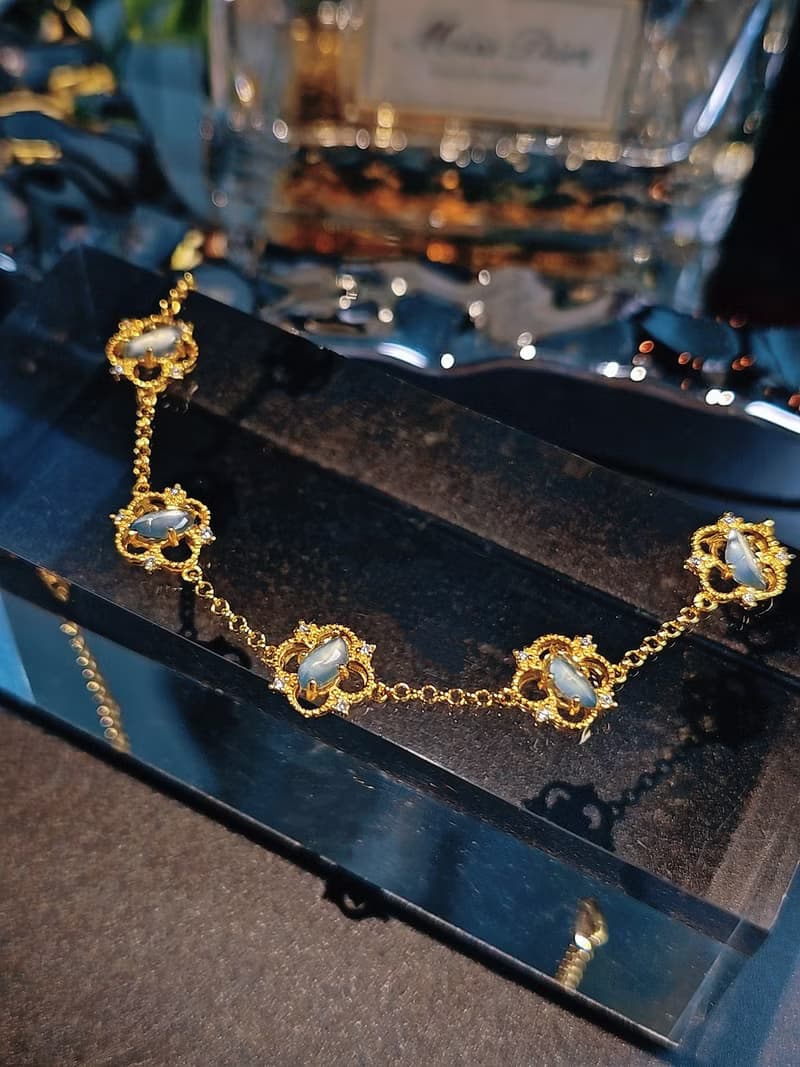 幸運•財富|仙氣天空藍剛隨形|A貨翡翠純銀蕾絲四葉草手鏈