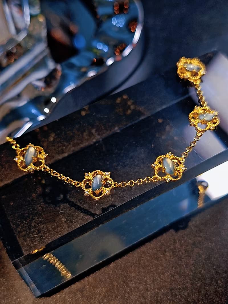 幸運•財富|仙氣天空藍剛隨形|A貨翡翠純銀蕾絲四葉草手鏈