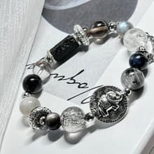 富豫雙生水晶設計手鍊情侶款 - 醫療鋼/黑碧璽原礦/金曜石愛心