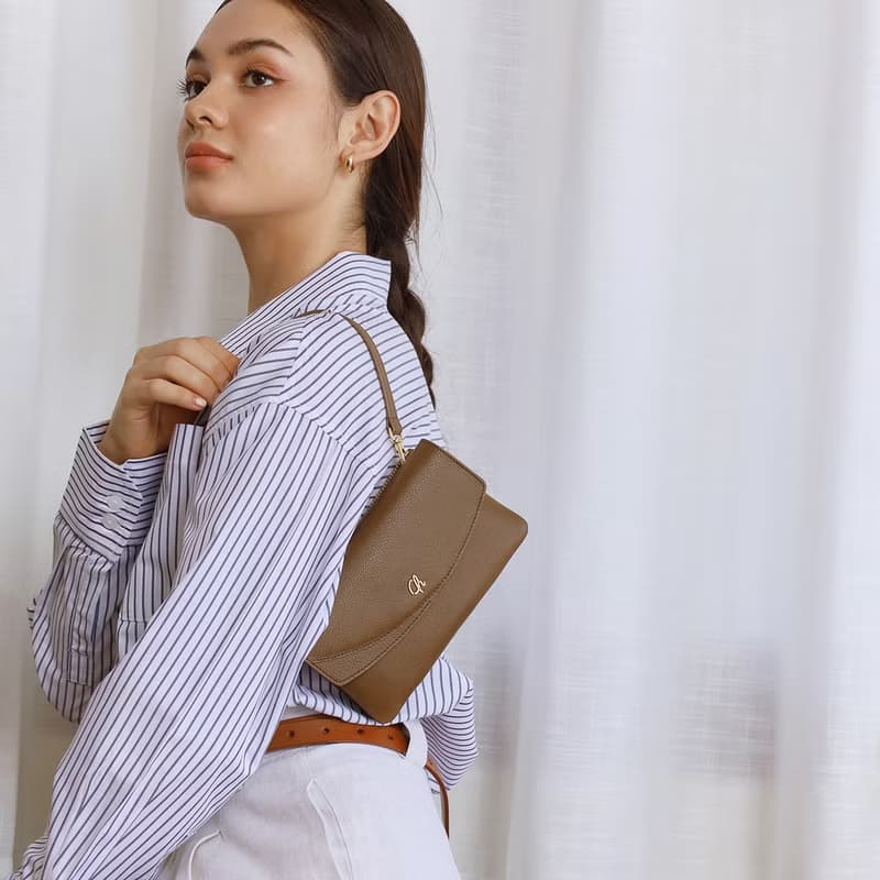 Millie (Walnut brown) : Long wallet, Cow leather, Clutch, Crossbody bag