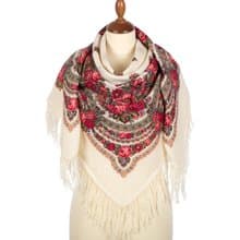 Pavlovo Posad Russian Shawl 100% Wool Scarf 125 cm, Wrap Woolen Fringe 1901-1