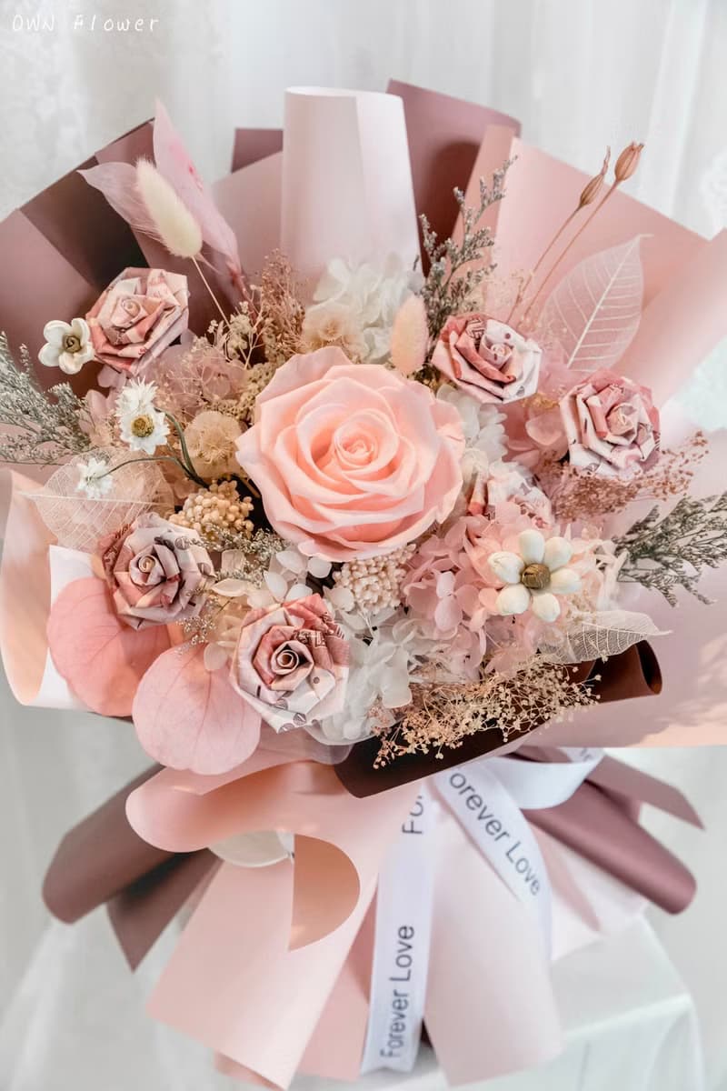 粉色花束/鈔票花束/有錢花/紙鈔花束/錢花束/生日禮物/情人節花束
