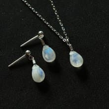 Rainbow Moonstone Moonlight Silver Earring Necklace Set