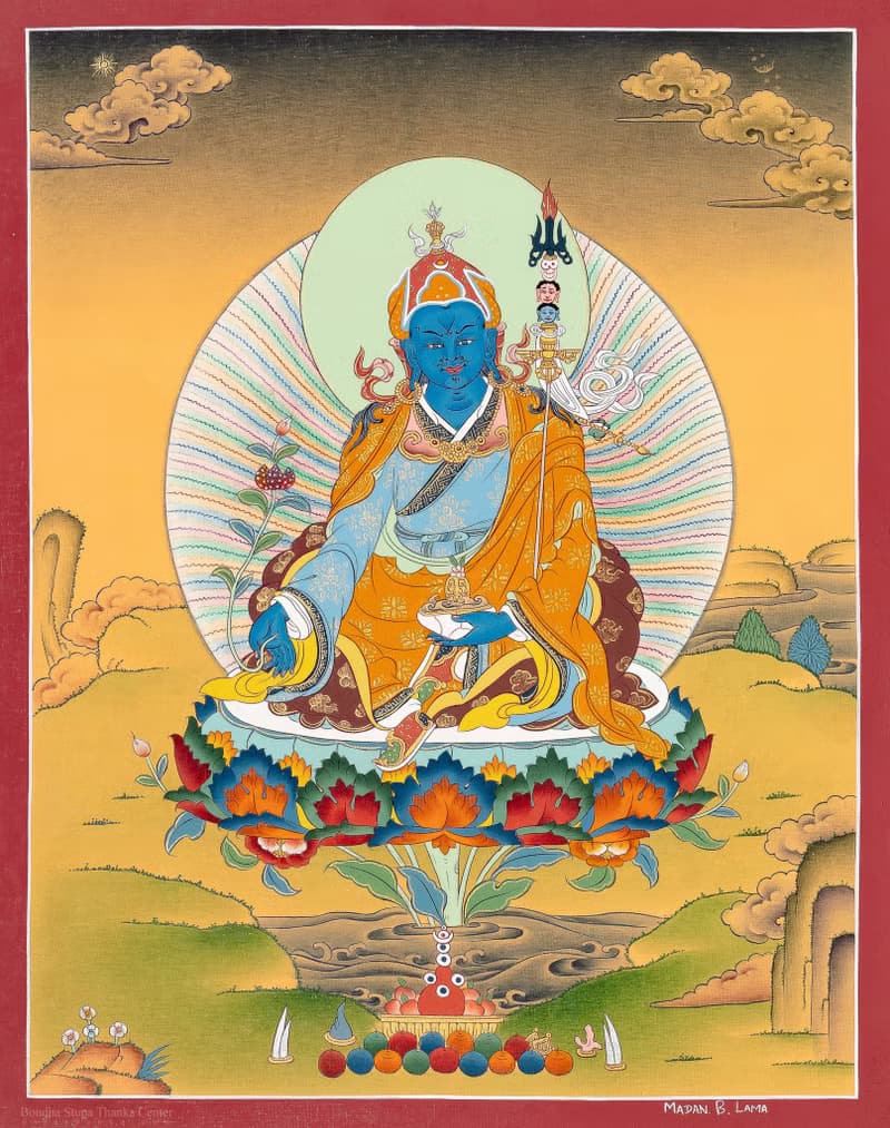 蓮花生大士唐卡  高品質唐卡 手鐲 緬甸玉 冰種翡翠 翡翠 三彩