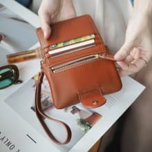 Mary (Caramel) : Mini wallet, short wallet, cow leather, Brown-Orange, Zip pouch