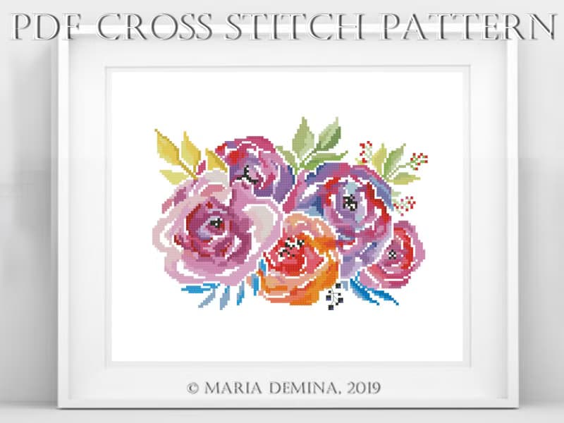 【數位】Summer Floral Bouquet PDF cross stitch pattern