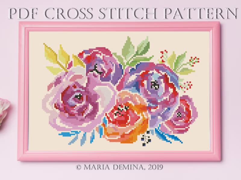 【數位】Summer Floral Bouquet PDF cross stitch pattern