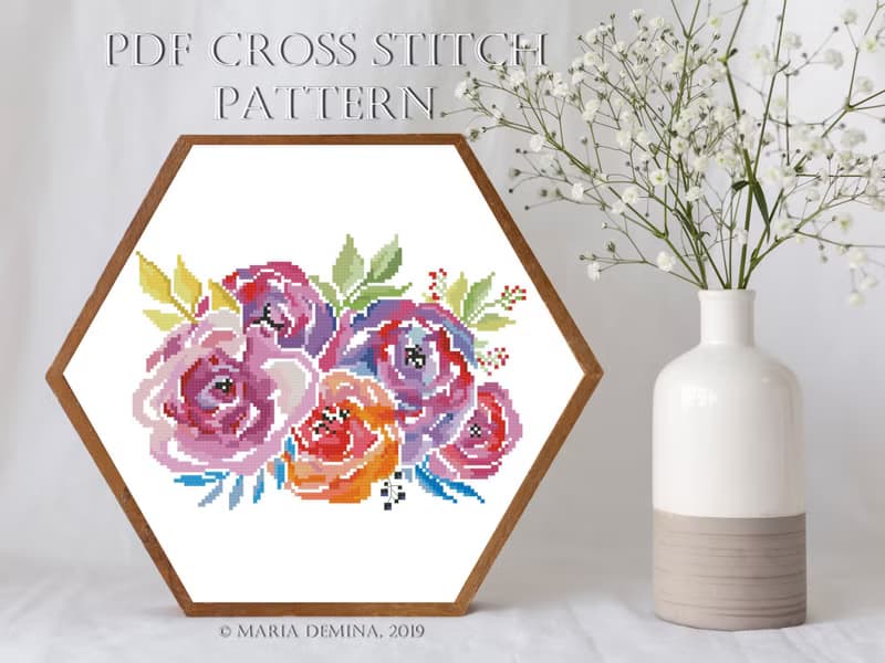 【數位】Summer Floral Bouquet PDF cross stitch pattern