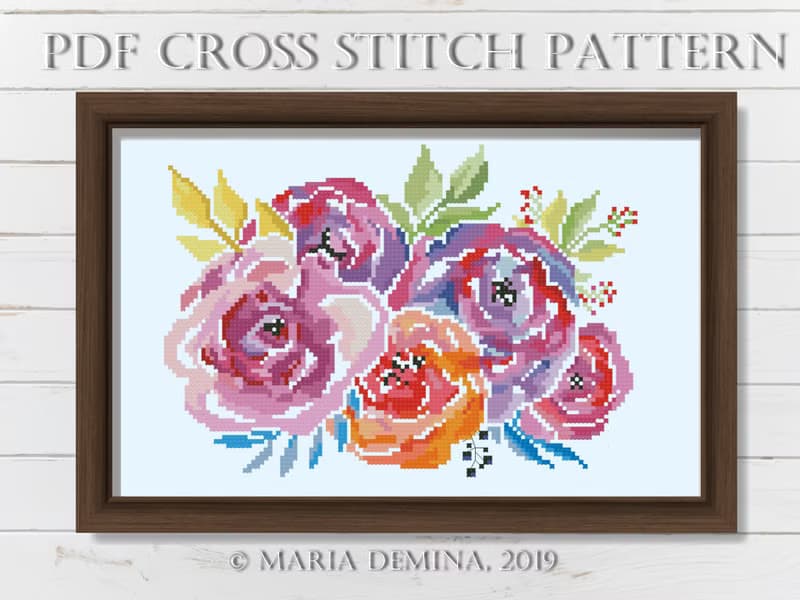 【數位】Summer Floral Bouquet PDF cross stitch pattern