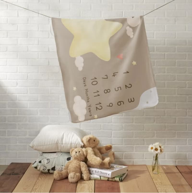 【滿月禮物】個人化嬰兒成長記錄毛毯(Star Moon Baby Boy款式)