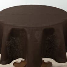 亞麻圓形可水洗桌布顏色棕色 D144 厘米