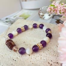 14K包金招財手鍊 招財貔貅 紫水晶 紫幽靈 白貝母 紫鈦晶 淨化