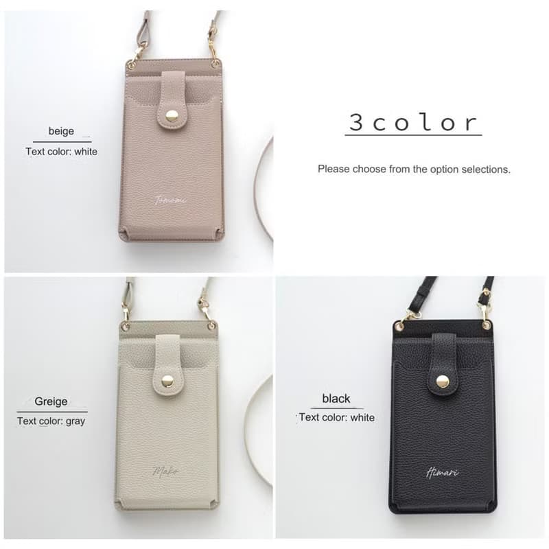 ミラー付き スマホポシェット 【 simple 名入れ 】 スマホショルダー 文字入れ HE03U