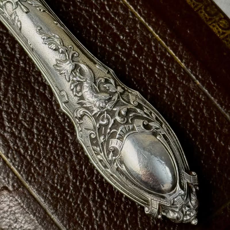 50576-絕美法國古董雕花密涅瓦純銀柄餐具組