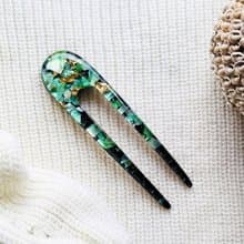 Green hair clip with mother of pearls, hair fork, hair chopsticks