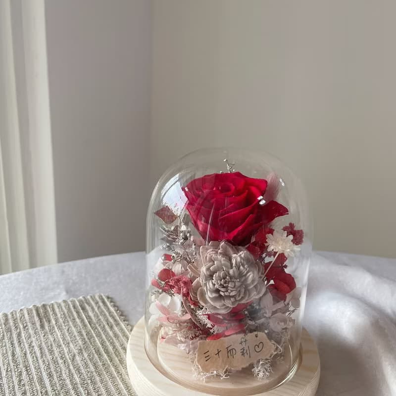 【永生玻璃花盅】經典紅色 情人節禮物 紀念日 永生花盅 生日禮物