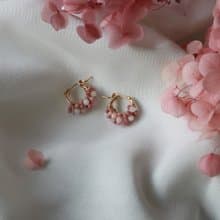【聖誕飾品】- 乾燥玫瑰香 粉澳寶玫瑰石小圈耳環 耳針