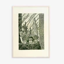 Linocut print Yellow and green Botanical cactuses illustration Original artwork