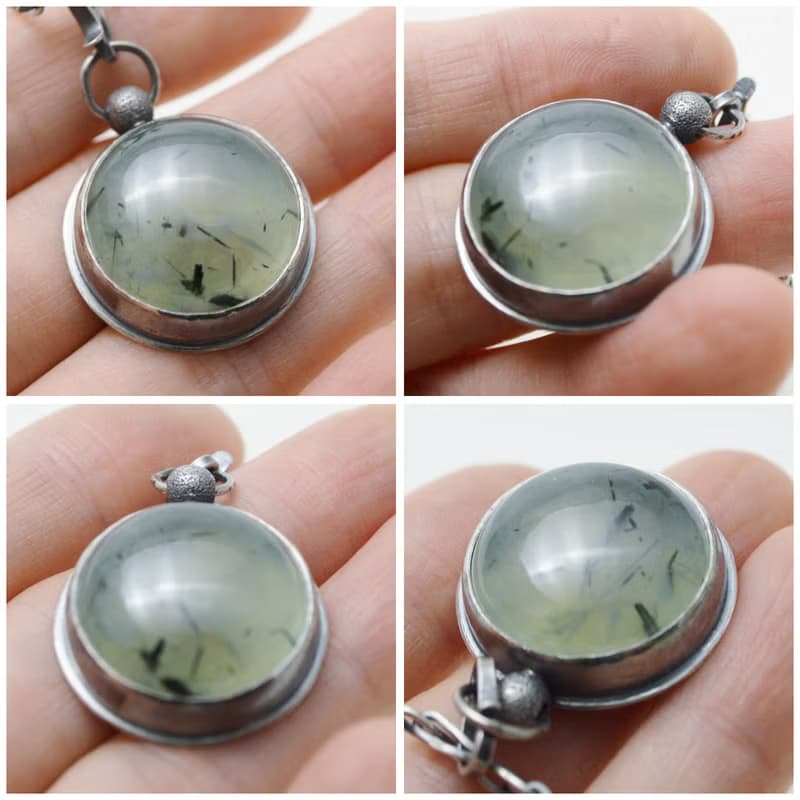 幸運草-葡萄石‧背面鏤空幸運草‧硫化純銀手工鍊項鍊