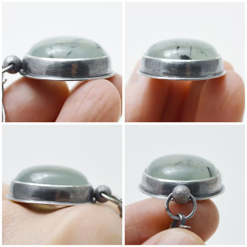 幸運草-葡萄石‧背面鏤空幸運草‧硫化純銀手工鍊項鍊