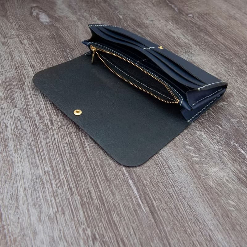 長夾 真皮 銀包 拉鍊 零錢 皮夾 皮包 夾層 深藍牛皮
