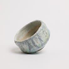 明芽窯 l 柴燒縮志野小茶碗 水藍 藍 縮釉 陶器 陶杯 陶藝品 T