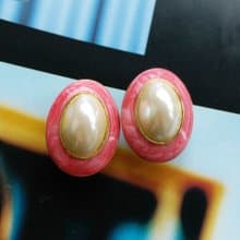 【西洋古董飾品 】粉嫩 仿珠 優雅氣質 大耳環  夾式耳環