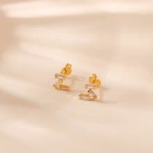 s925純銀幾何長方形鋯石耳飾耳環耳釘 歐美個性潮人ins風耳釘