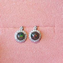 Natural Black Opal Sterling Silver 925 with White gold plated.