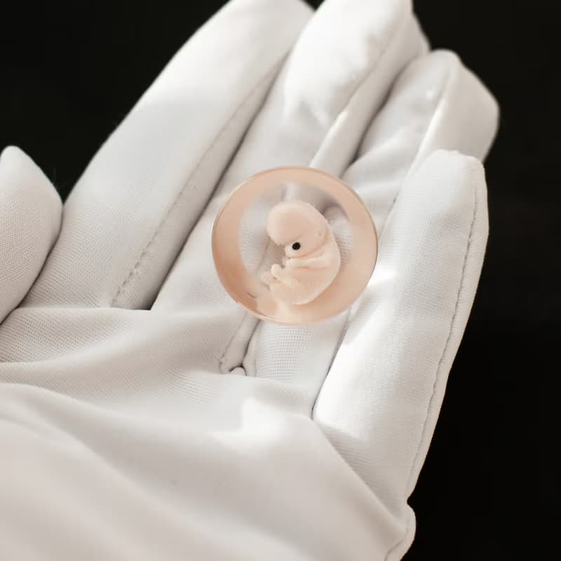 Embryo 7 weeks in Lens, 7 weeks pregnant, Sculpture cast in resin.