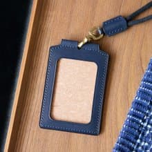 植物鞣手工皮革證件套 附頸繩 靛藍色 id card holder