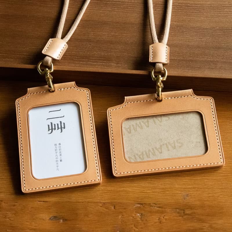 植物鞣手工皮革證件套 附頸繩 靛藍色 id card holder